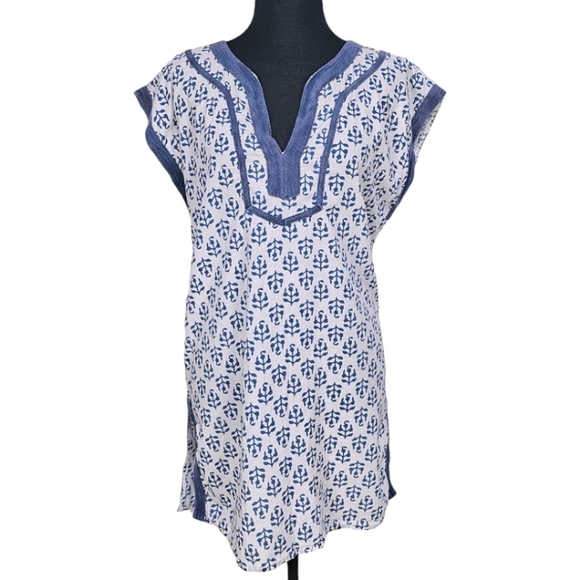 Madison Mathews Women Tunic Medium White V-Neck Beachy Vacation Cover Up Light - Picture 2 of 14